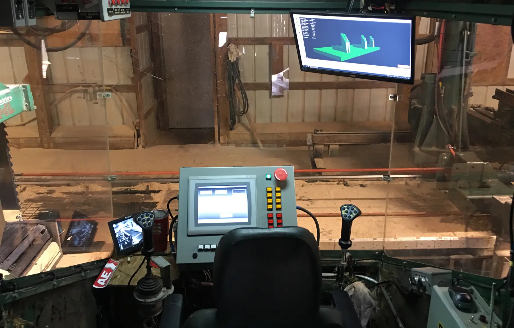 Operator booth for carriage at saw mill